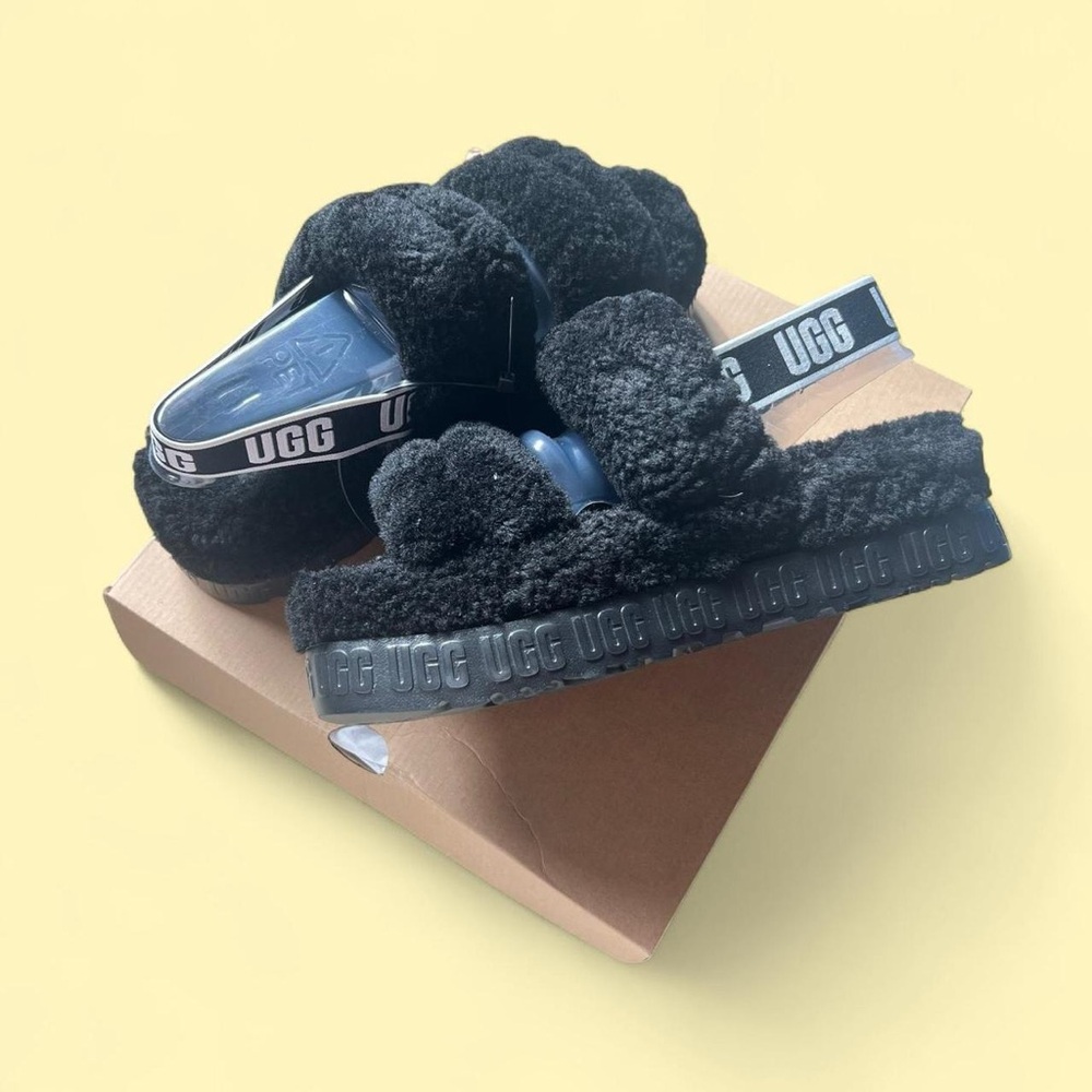 Ugg oh flufftia black plush slippers 
Size US 11